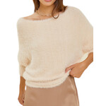 Beige Lurex Fuzzy Puff Sleeve Sweater