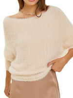 Beige Lurex Fuzzy Puff Sleeve Sweater