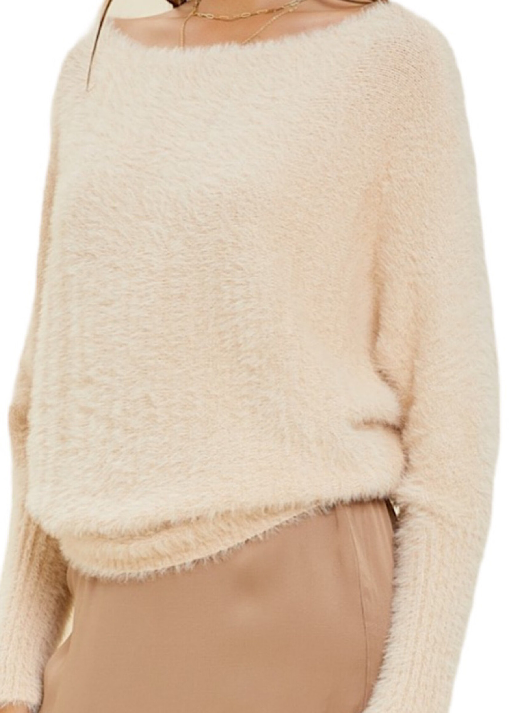 Beige Lurex Fuzzy Puff Sleeve Sweater