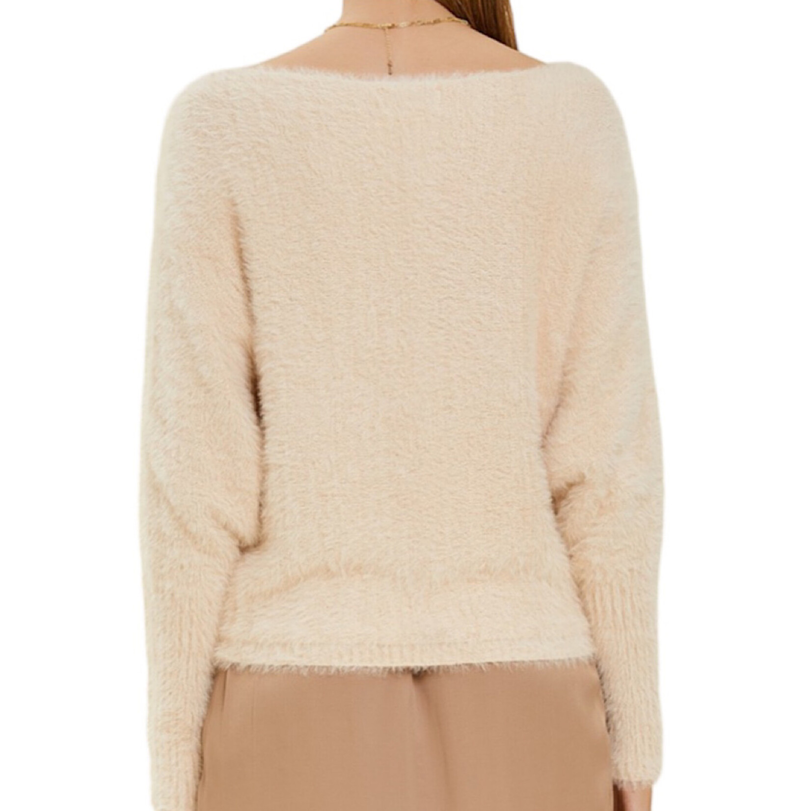 Beige Lurex Fuzzy Puff Sleeve Sweater