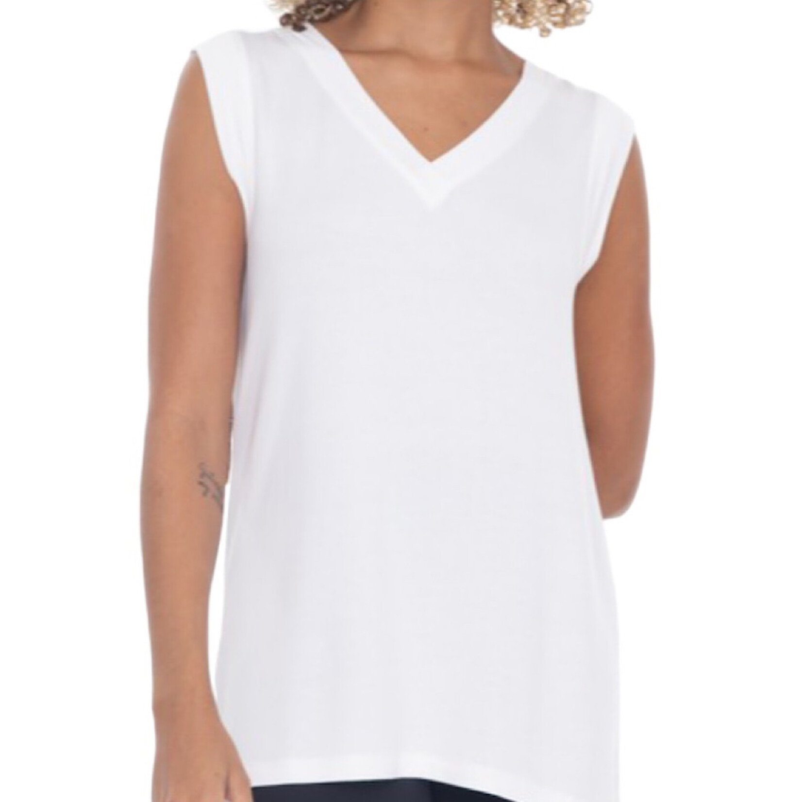 White Oversized V Neck Tunic Tee
