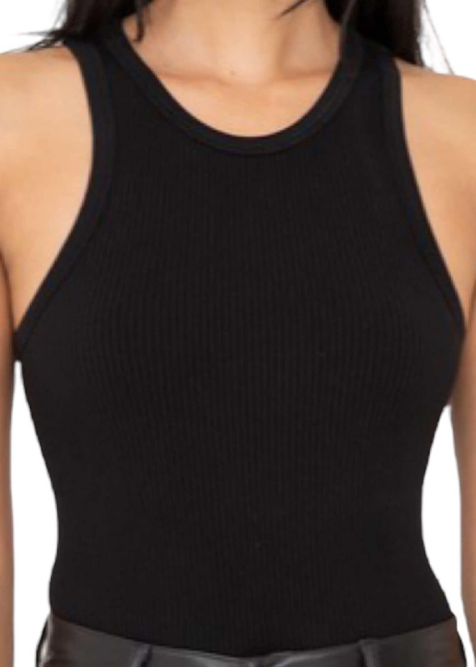 Black Ribbed Seamless Sleeveless Bodysuit