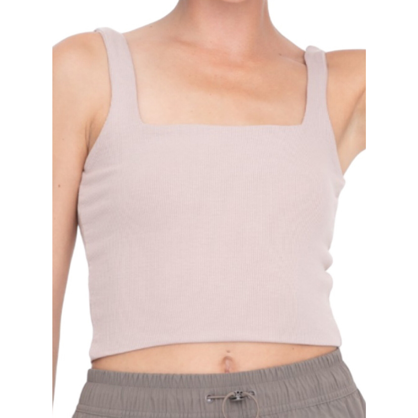 Nude Double Lined Ribbed Square Neck Cropped Tank