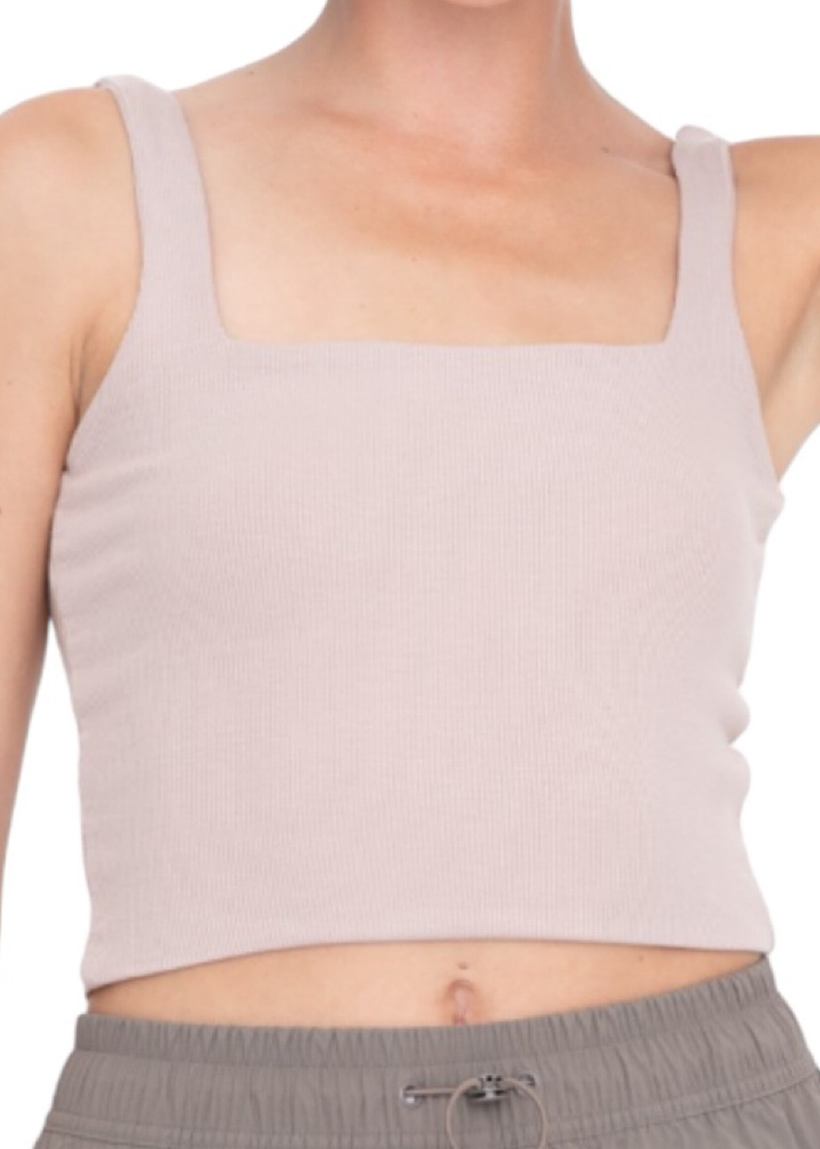 Nude Double Lined Ribbed Square Neck Cropped Tank