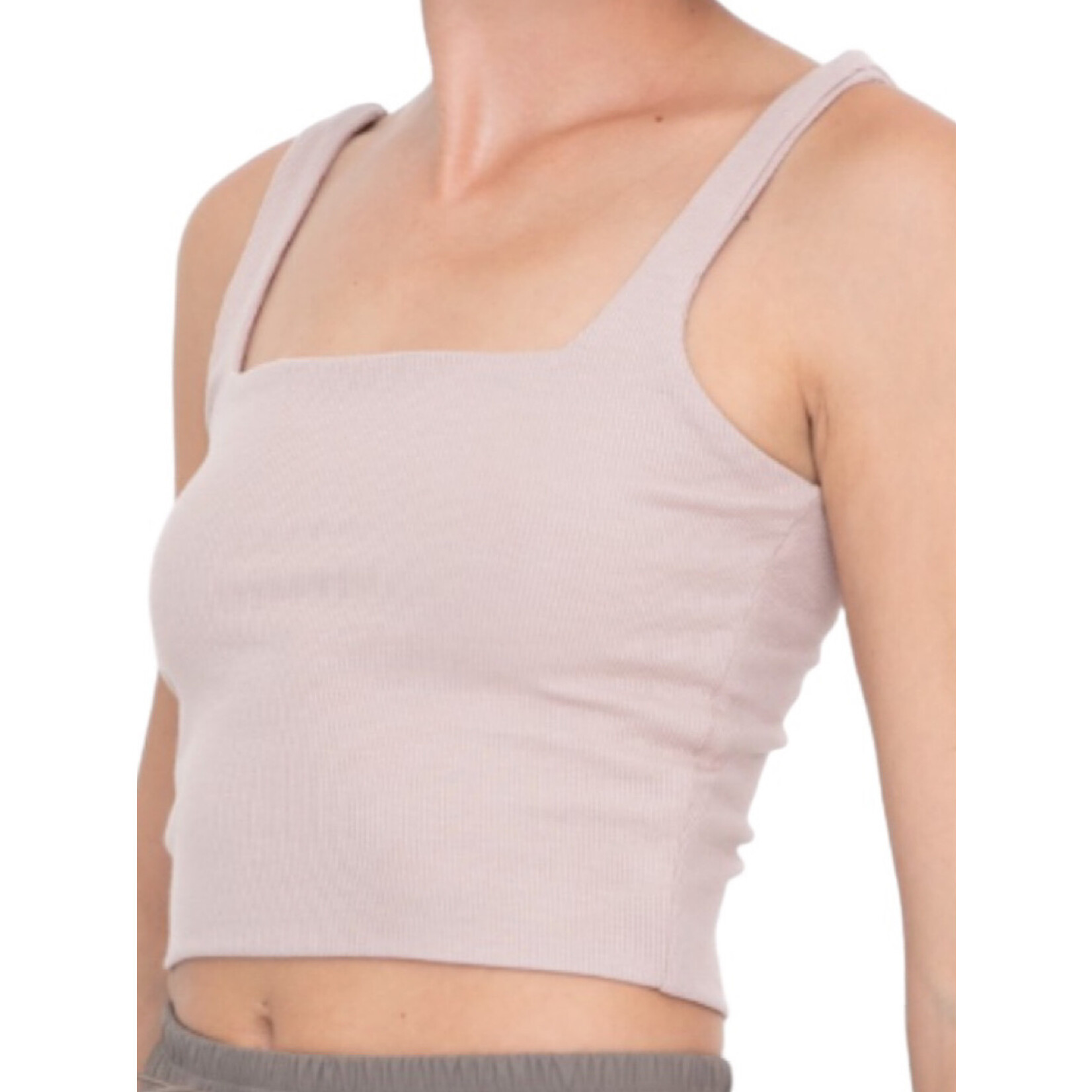 Nude Double Lined Ribbed Square Neck Cropped Tank
