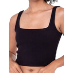 Black Double Lined Ribbed Square Neck Cropped Tank