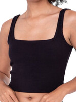 Black Double Lined Ribbed Square Neck Cropped Tank