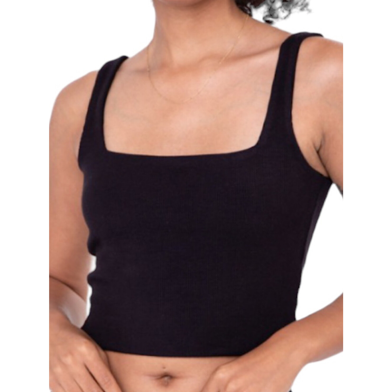 Black Double Lined Ribbed Square Neck Cropped Tank