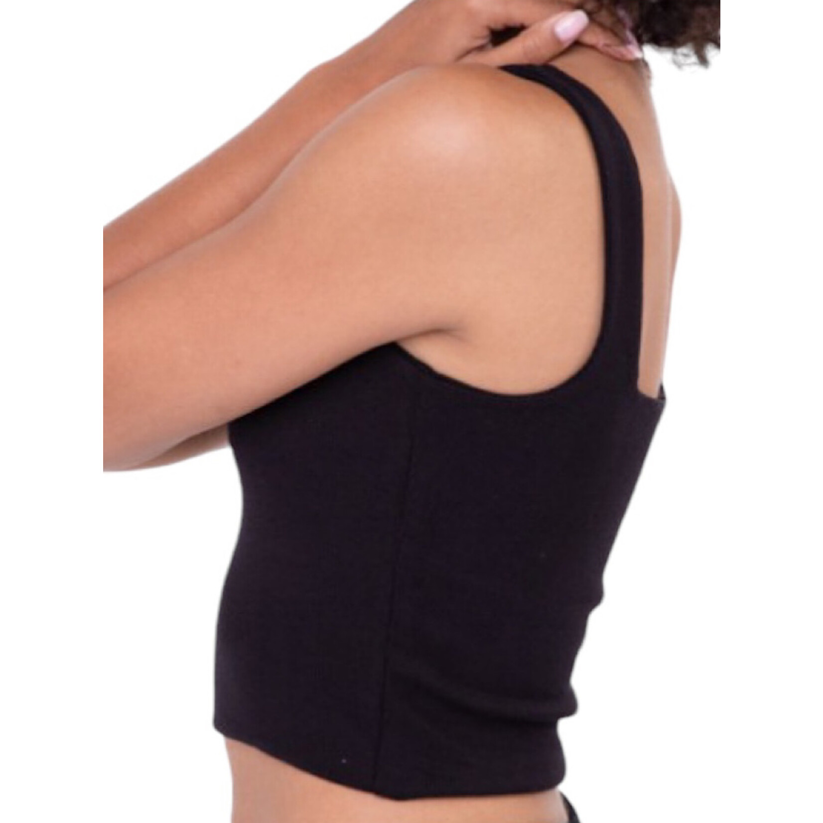 Black Double Lined Ribbed Square Neck Cropped Tank