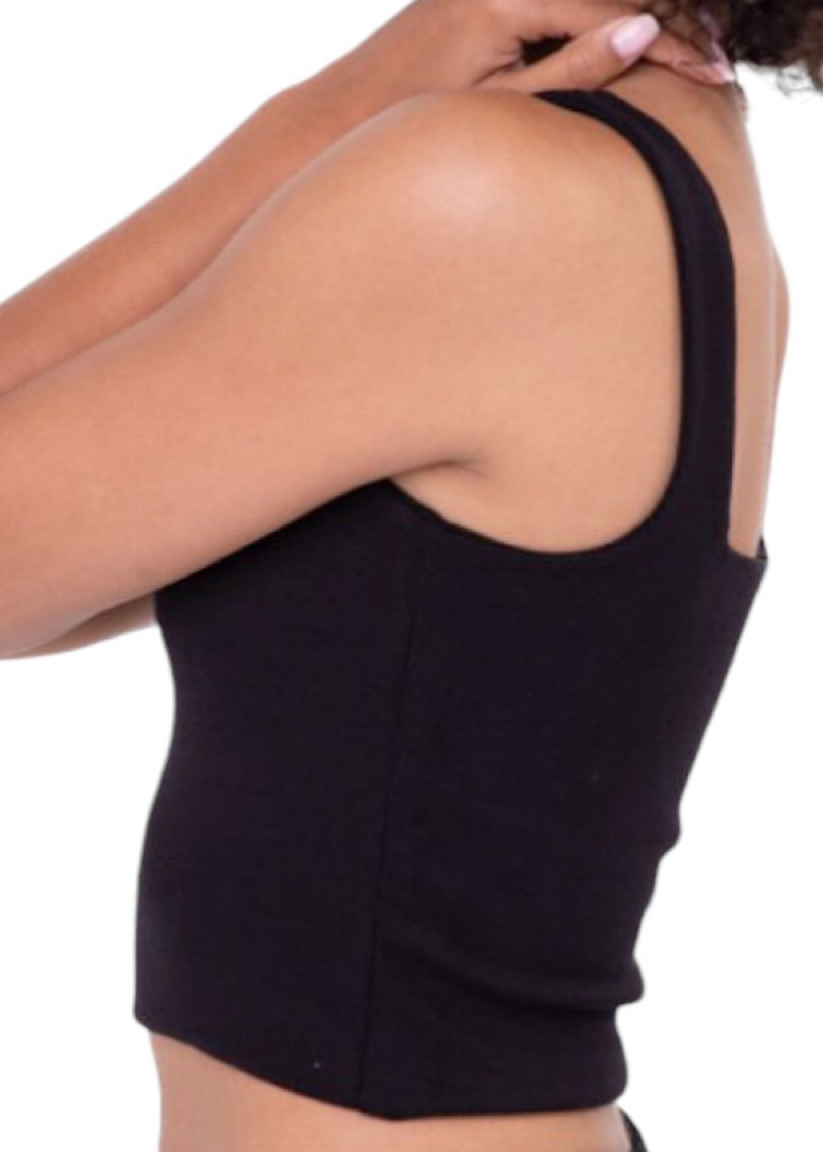 Black Double Lined Ribbed Square Neck Cropped Tank