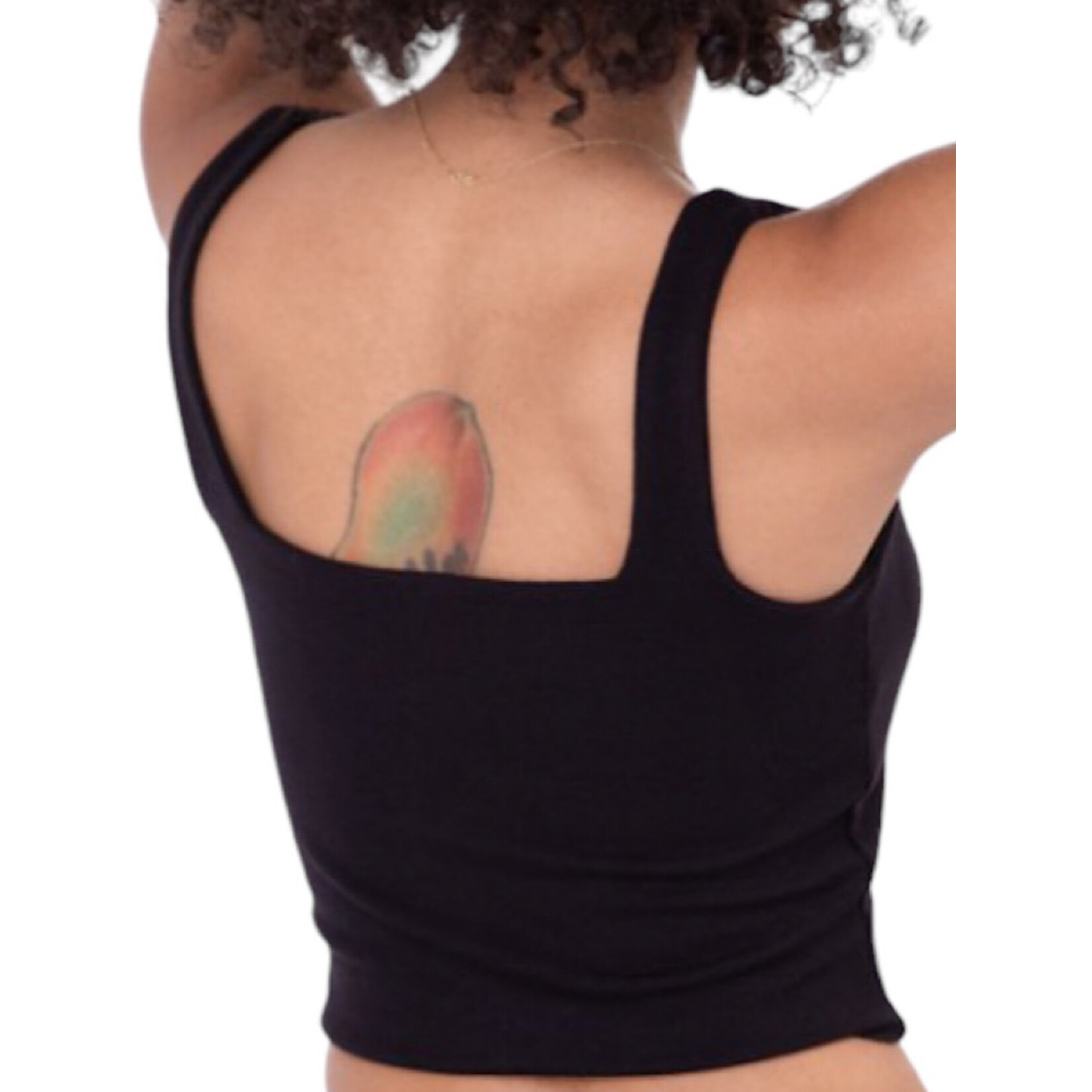 Black Double Lined Ribbed Square Neck Cropped Tank