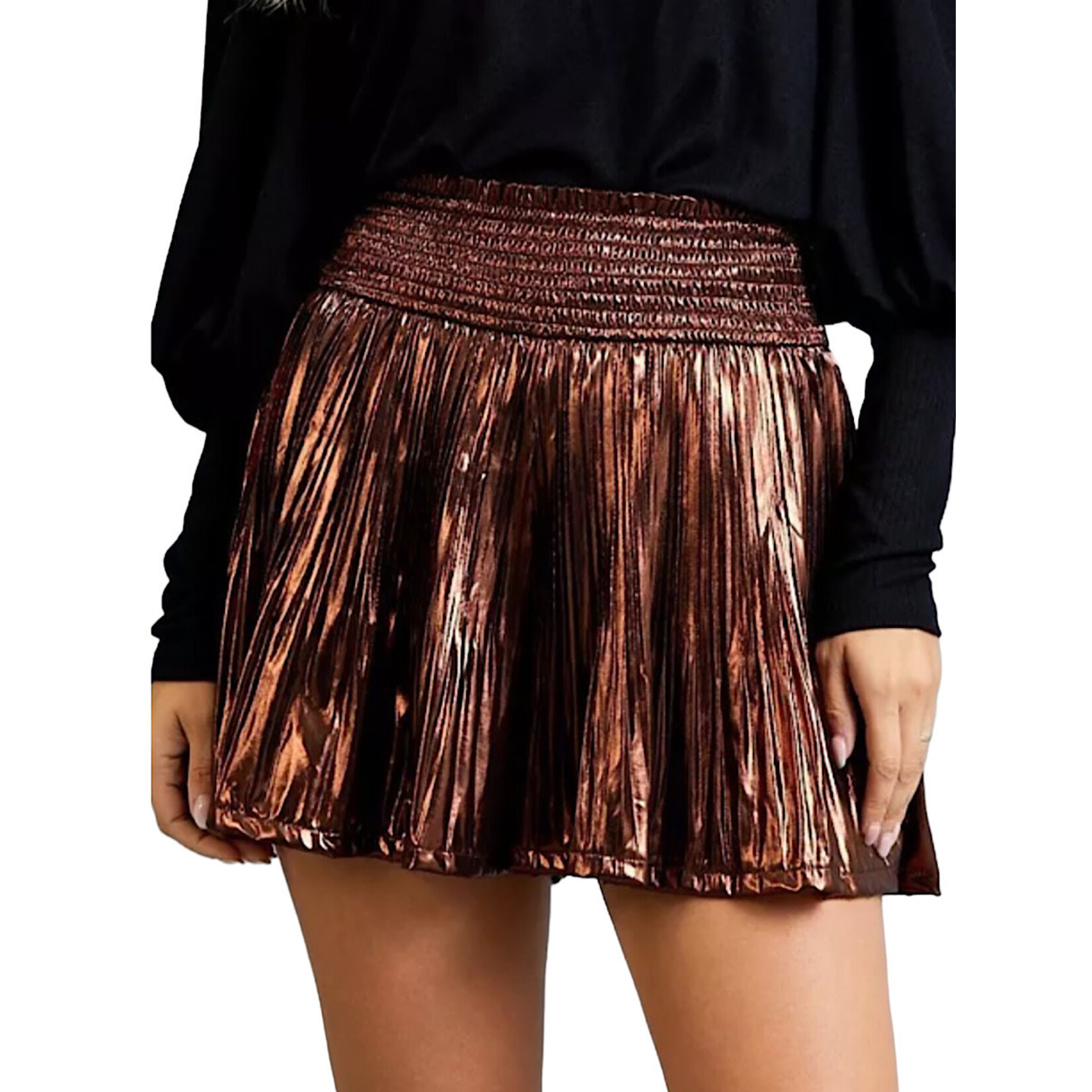 Smocked Elastic Waist Pleated Shorts