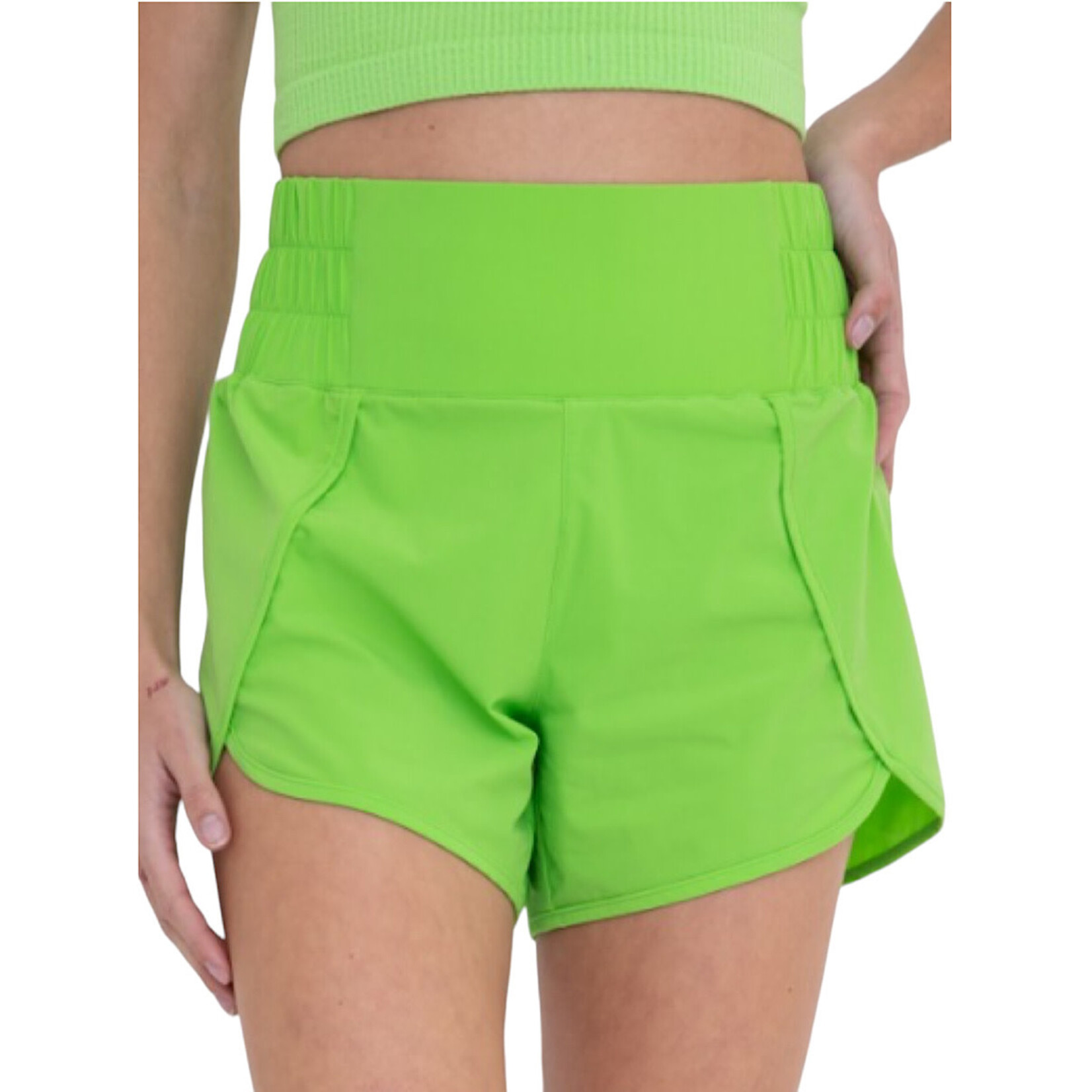 High Waist Athleisure Split Shorts Bright Green