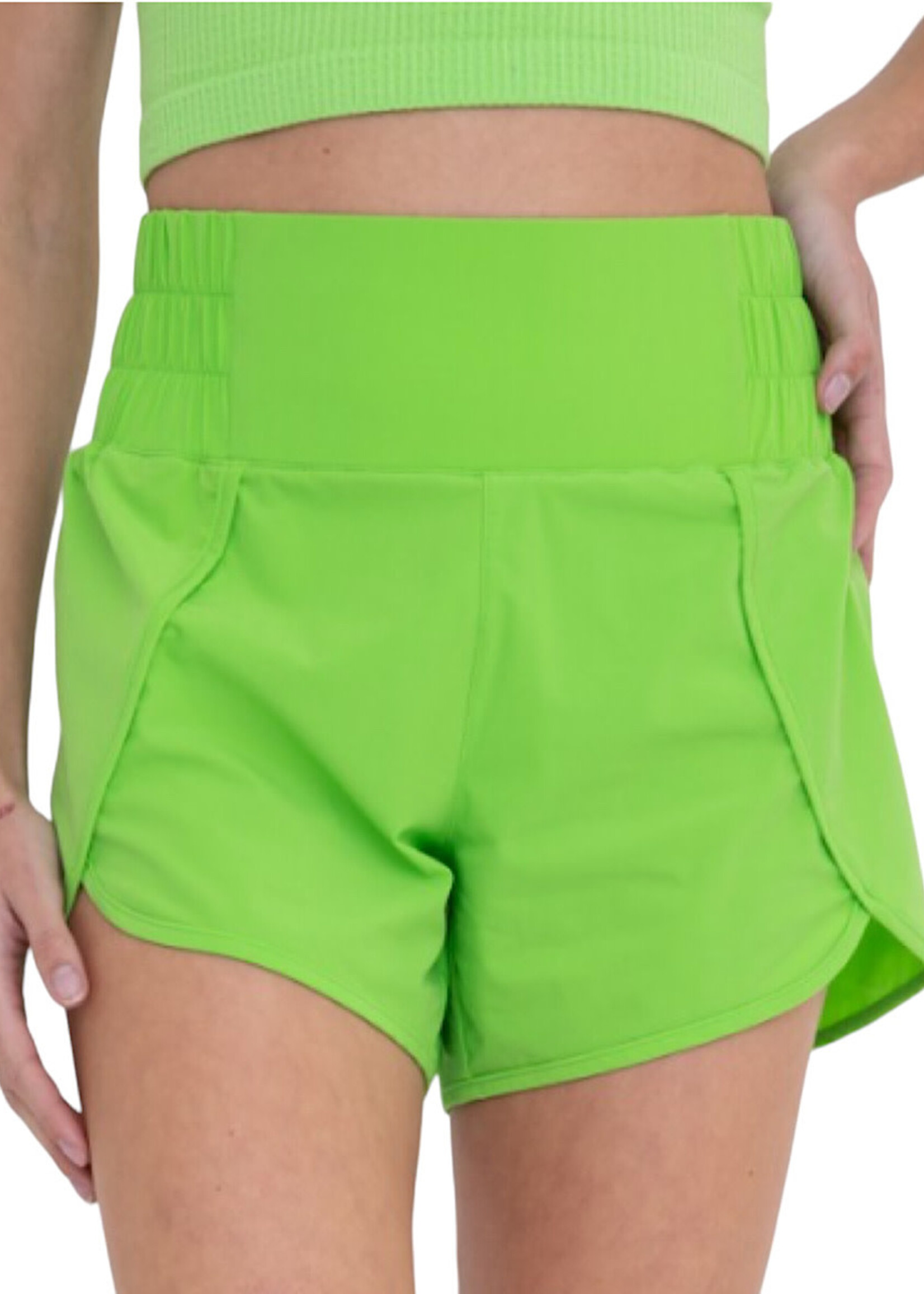 High Waist Athleisure Split Shorts Bright Green