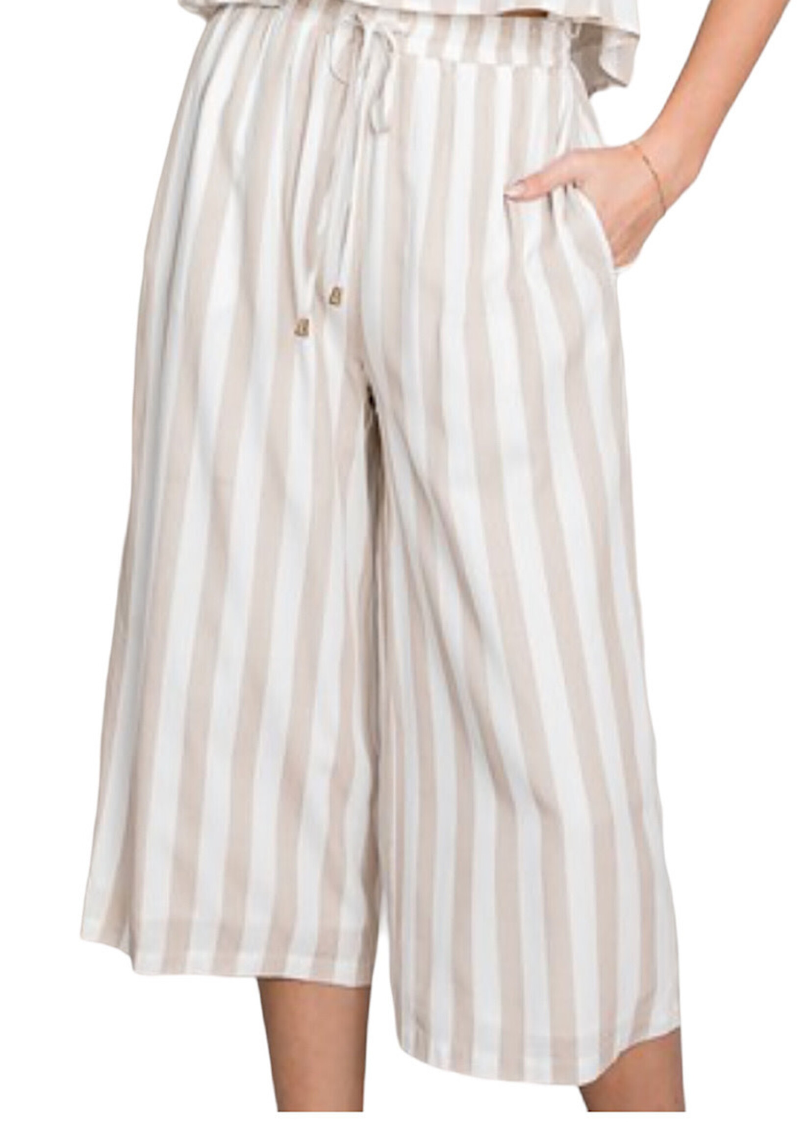 Natural Stripe Woven Flowy Culottes