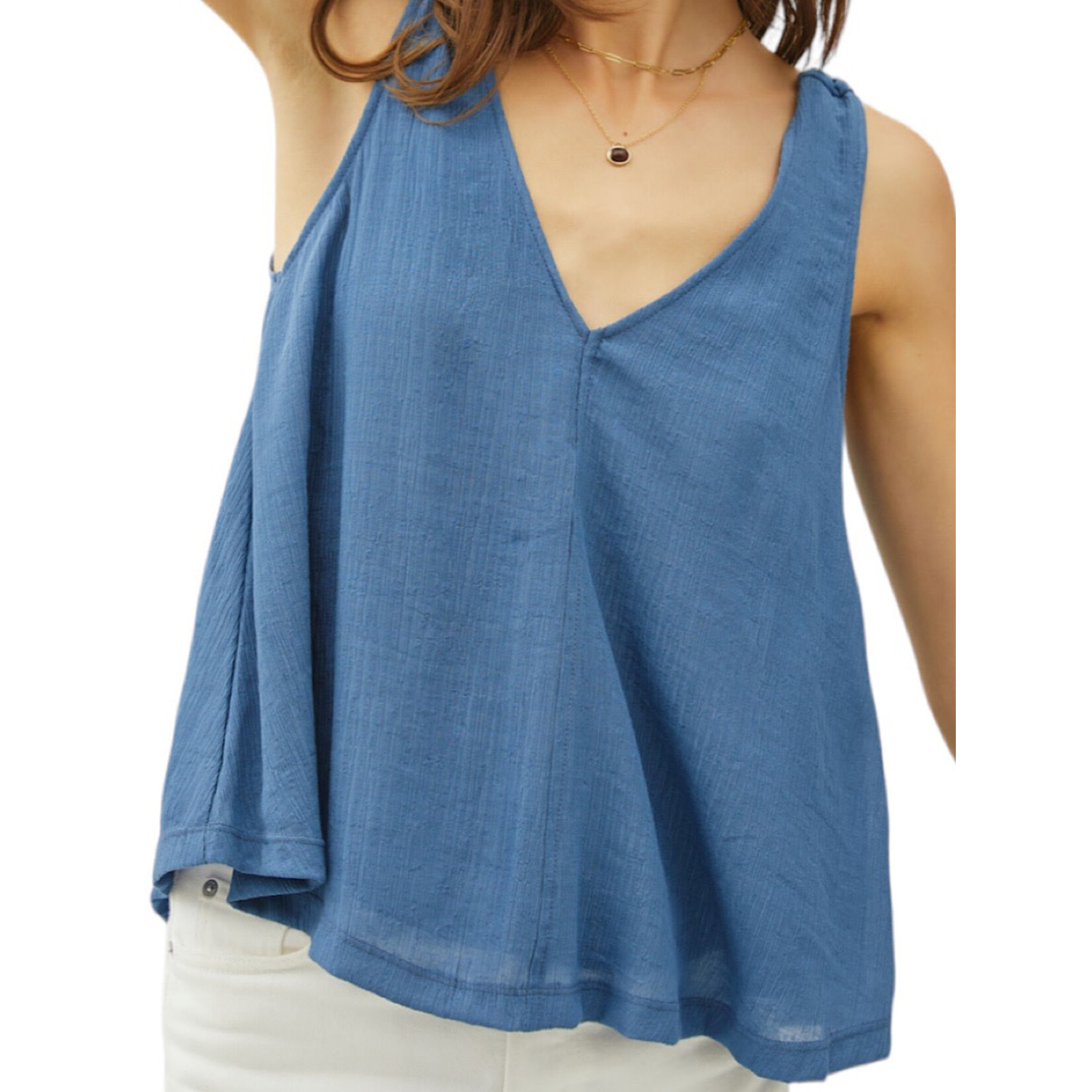 Navy V-Neck Knotted Tank