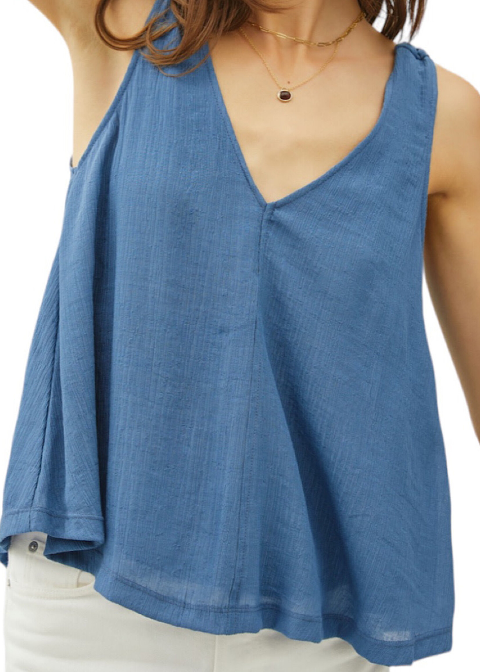 Navy V-Neck Knotted Tank