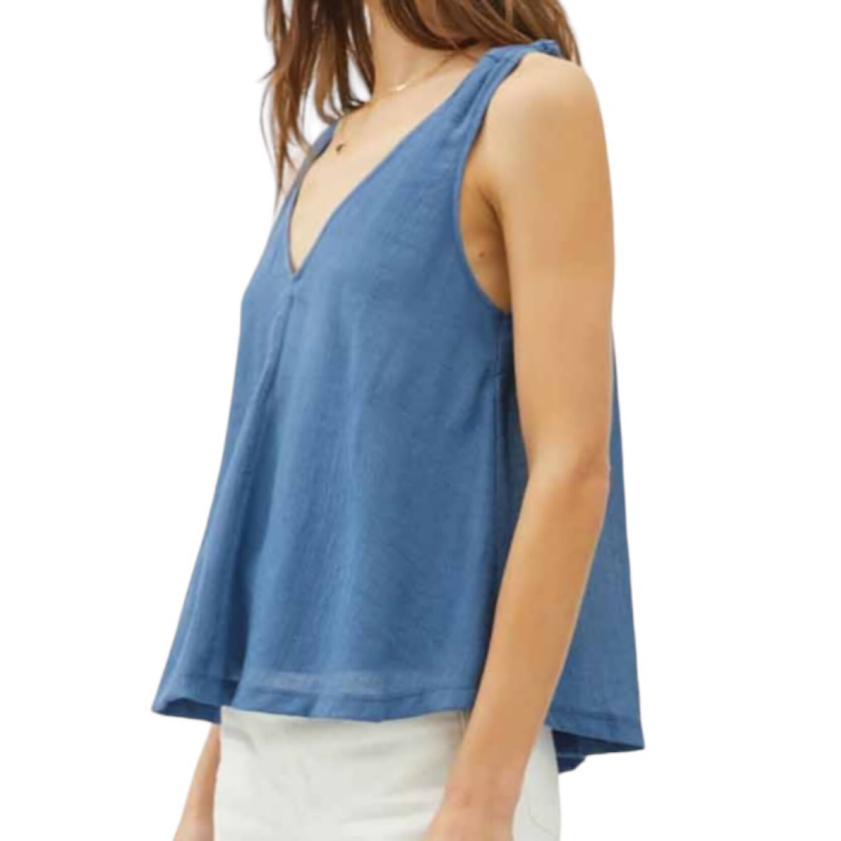 Navy V-Neck Knotted Tank