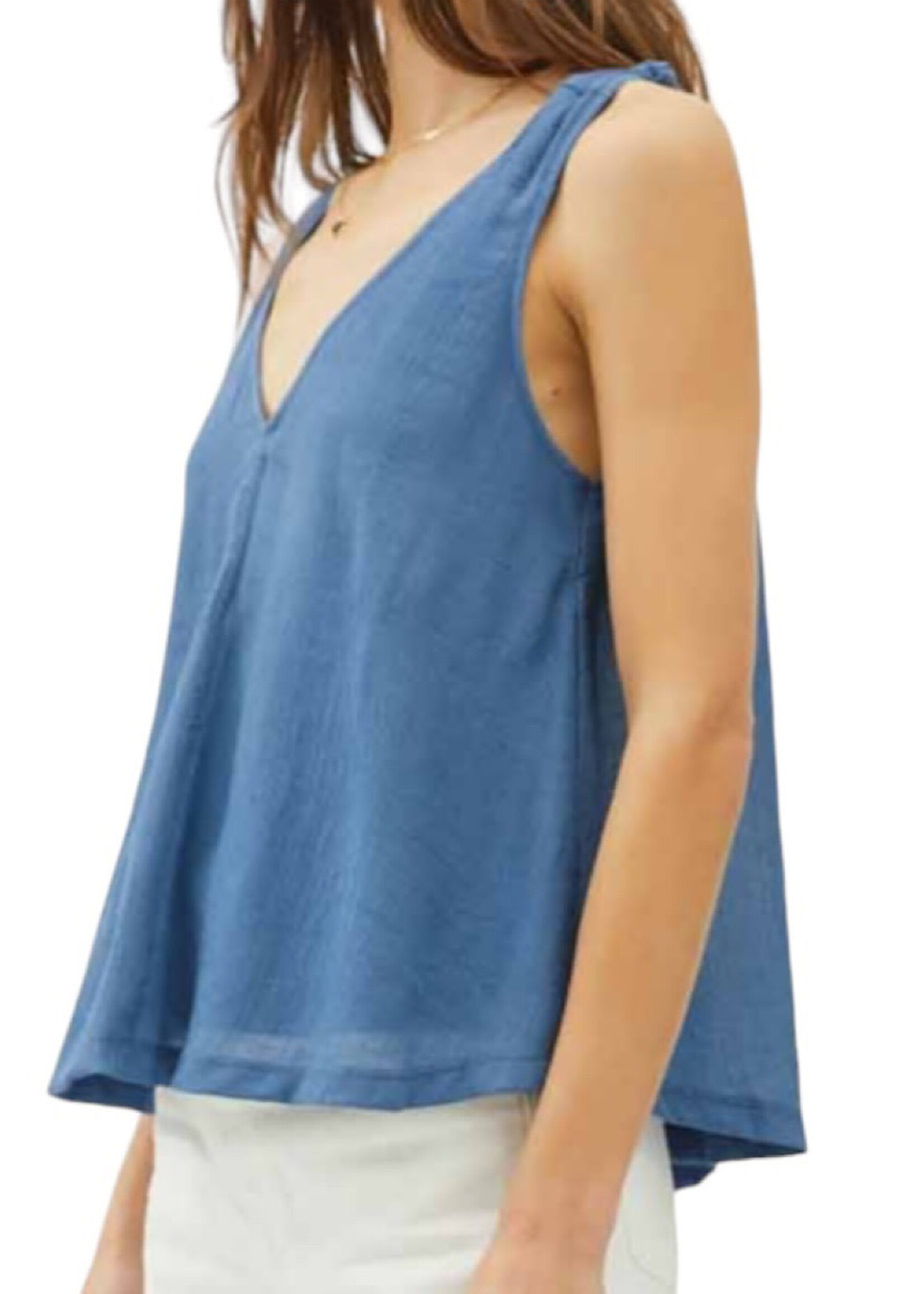 Navy V-Neck Knotted Tank