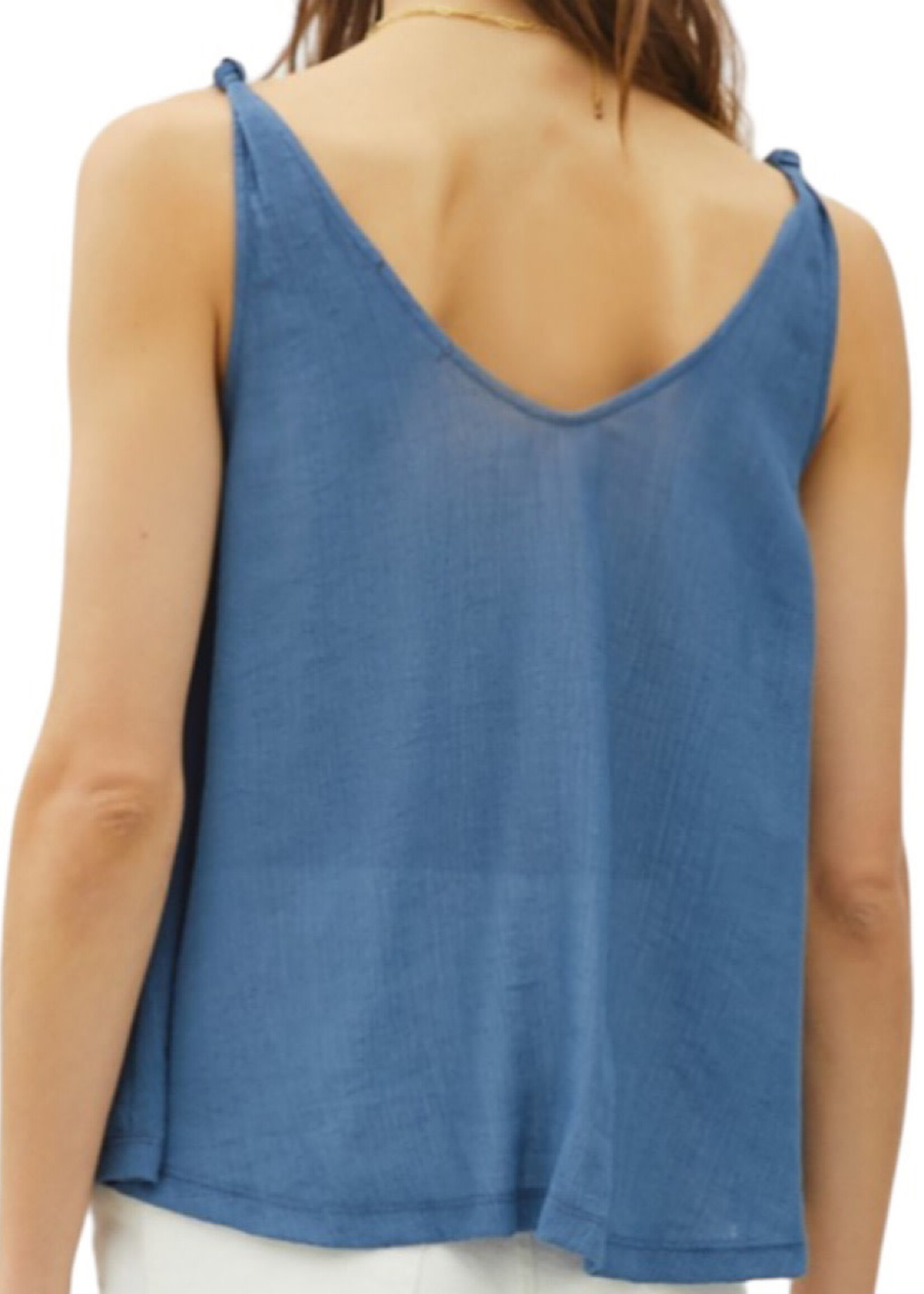 Navy V-Neck Knotted Tank