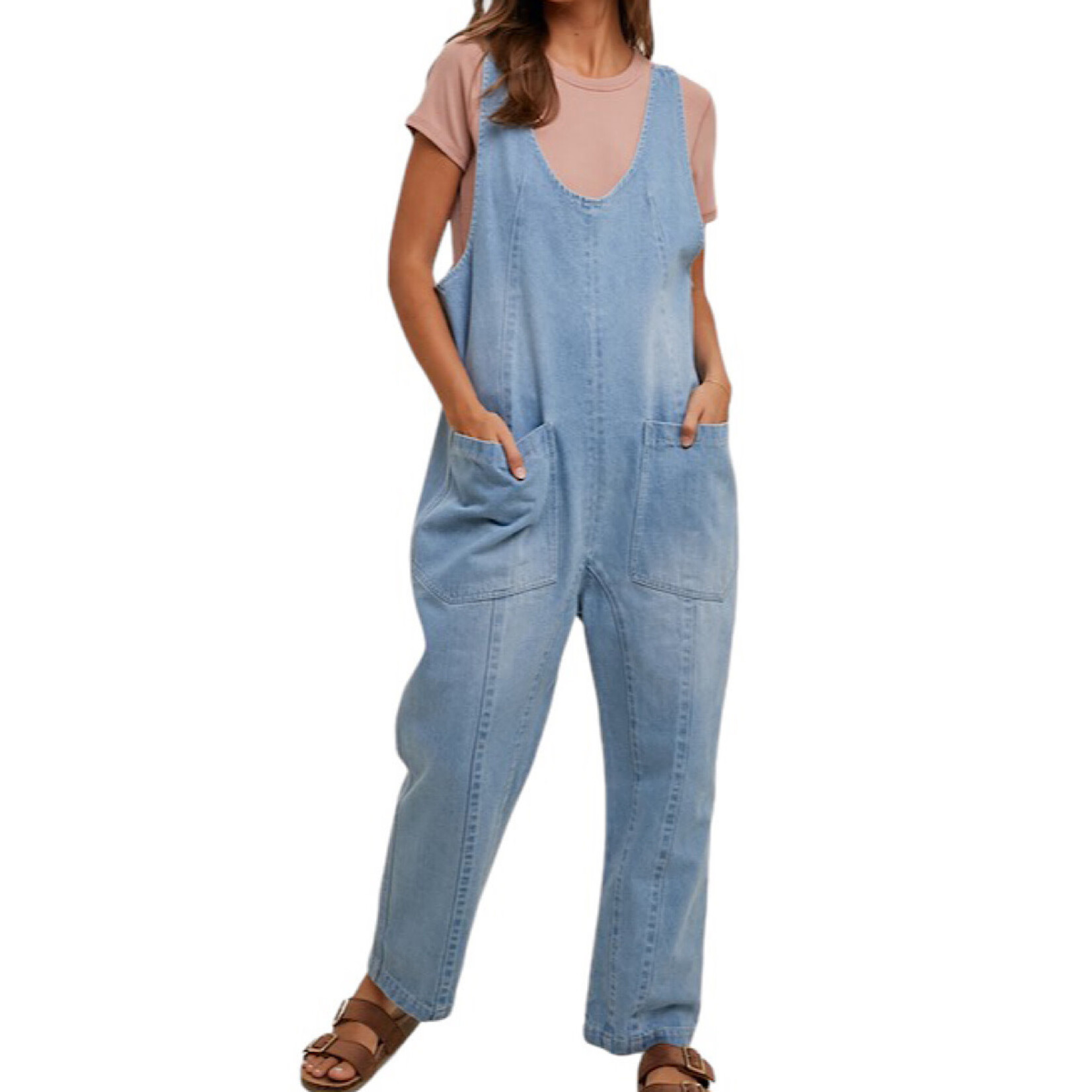 Denim Overall with Open Back Detail