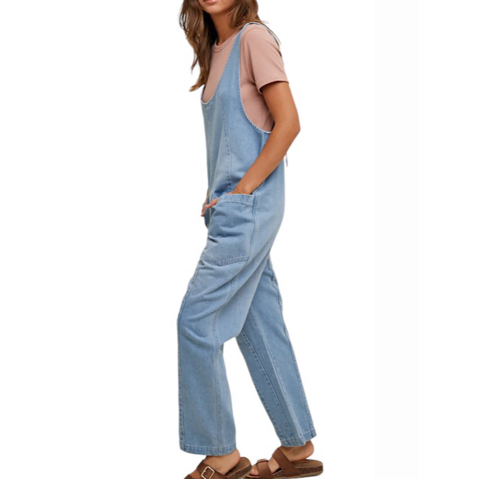 Denim Overall with Open Back Detail