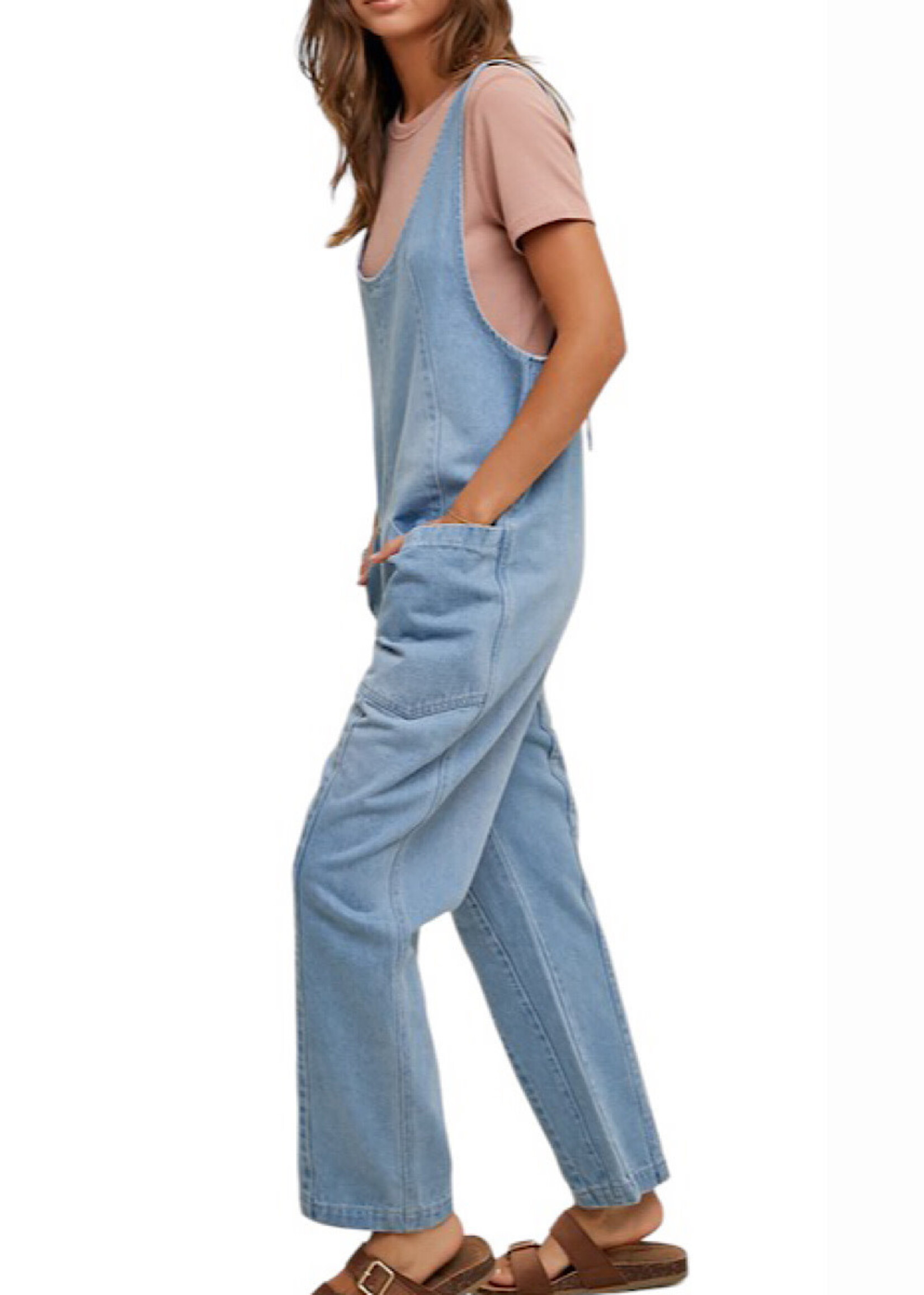 Denim Overall with Open Back Detail