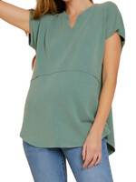 Jade Mineral Washed Thermal S/S Top with Split Neck