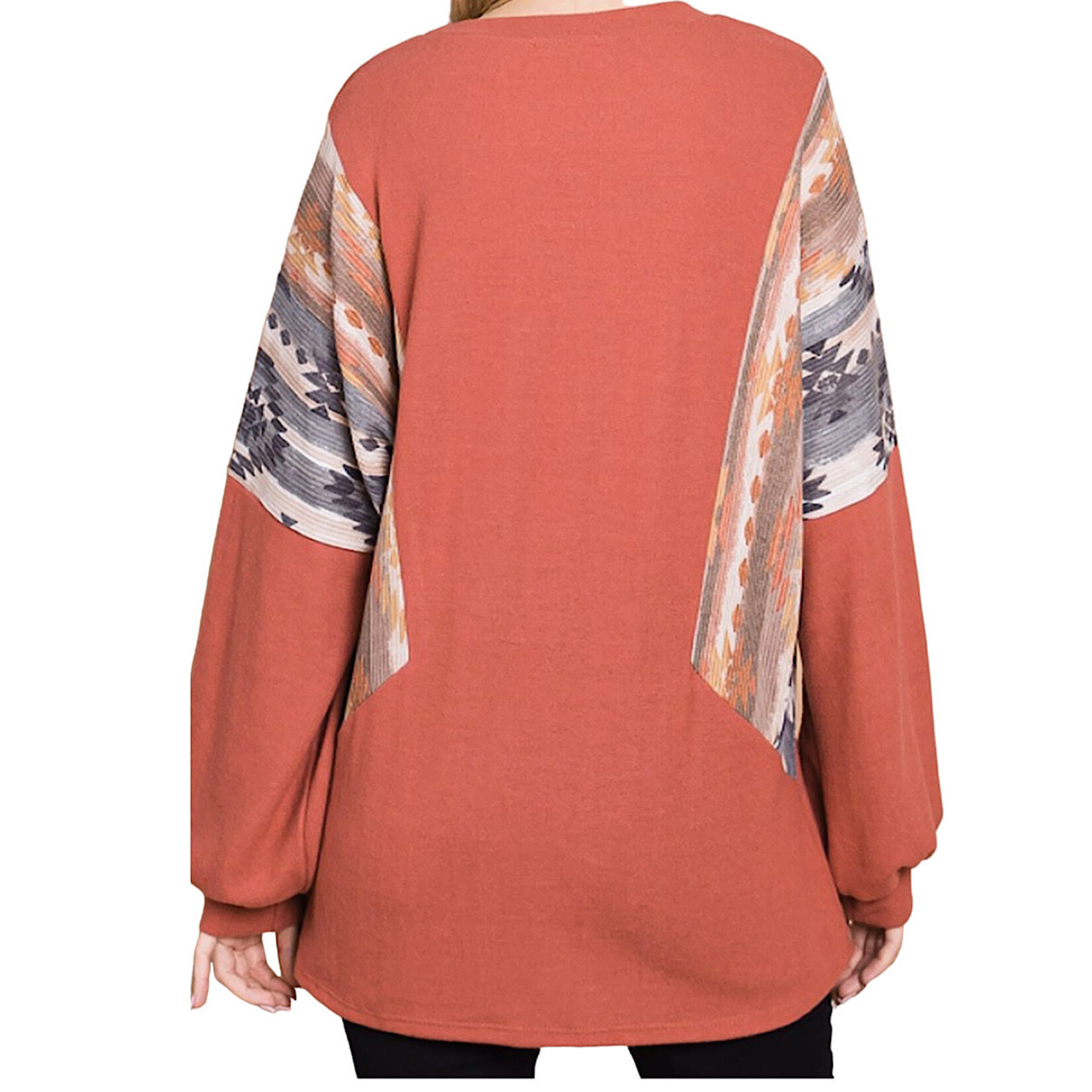 Plus Rust Combo Color Block L/S Knit Top