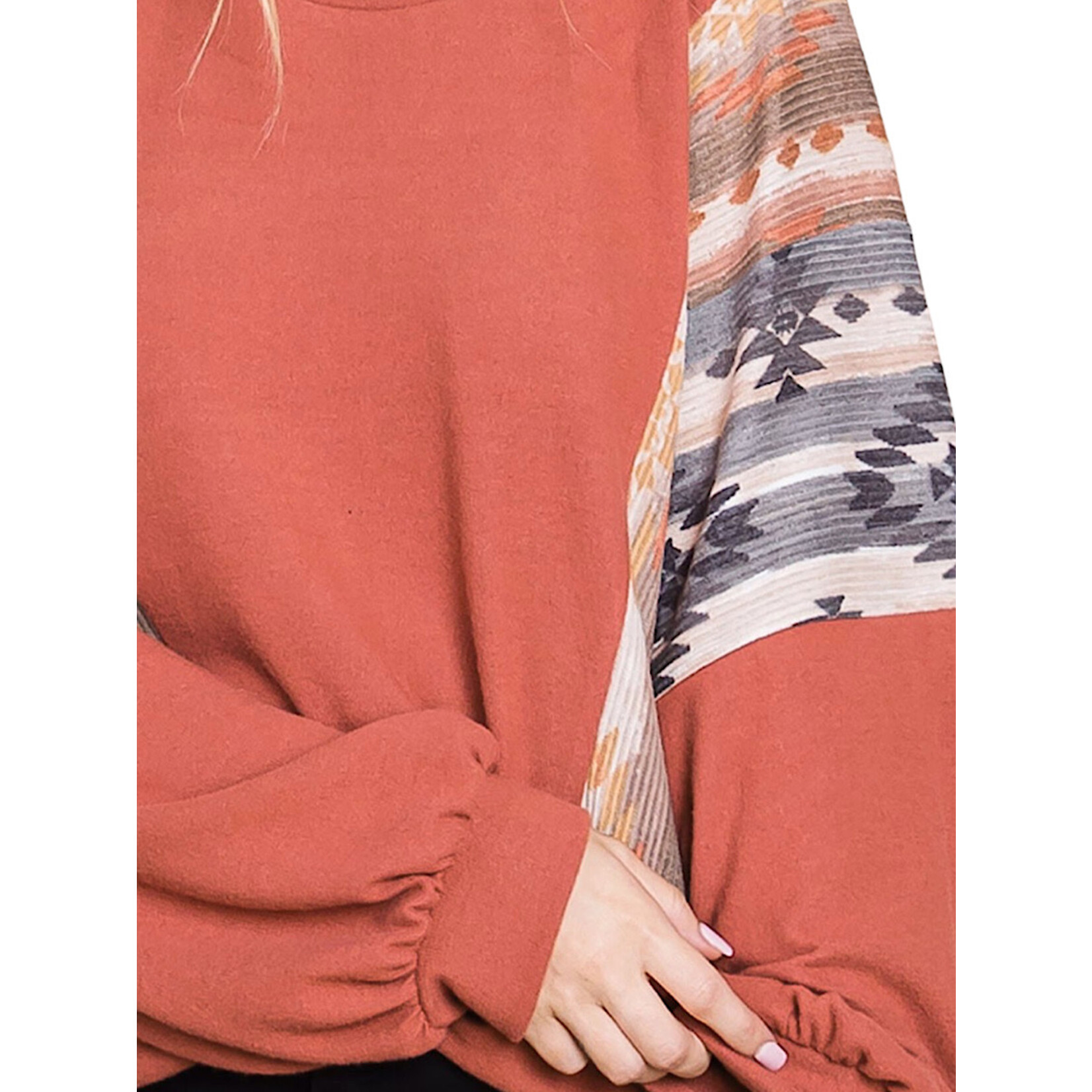 Plus Rust Combo Color Block L/S Knit Top