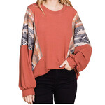 Plus Rust Combo Color Block L/S Knit Top