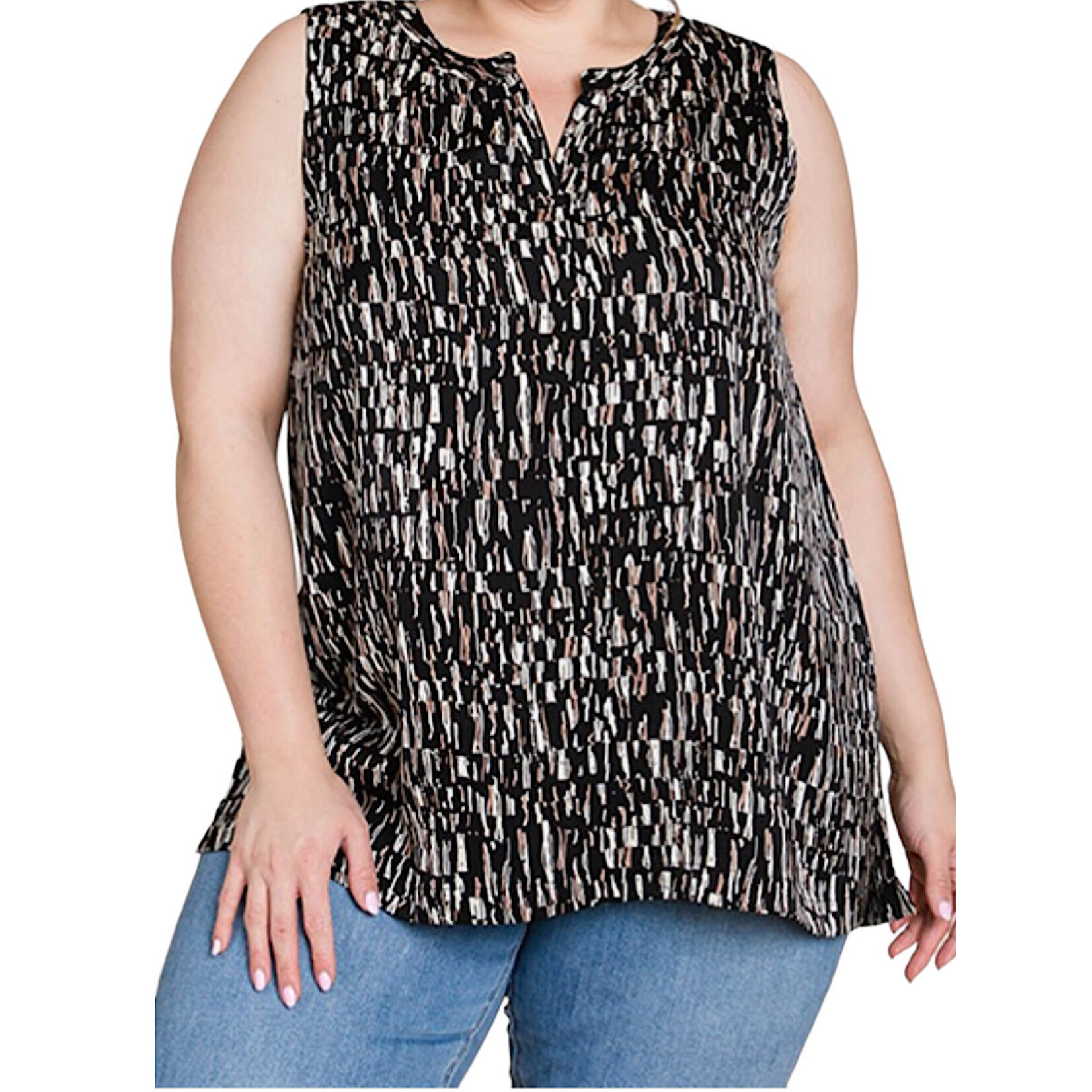 Plus Black Abstract Print Tank Top