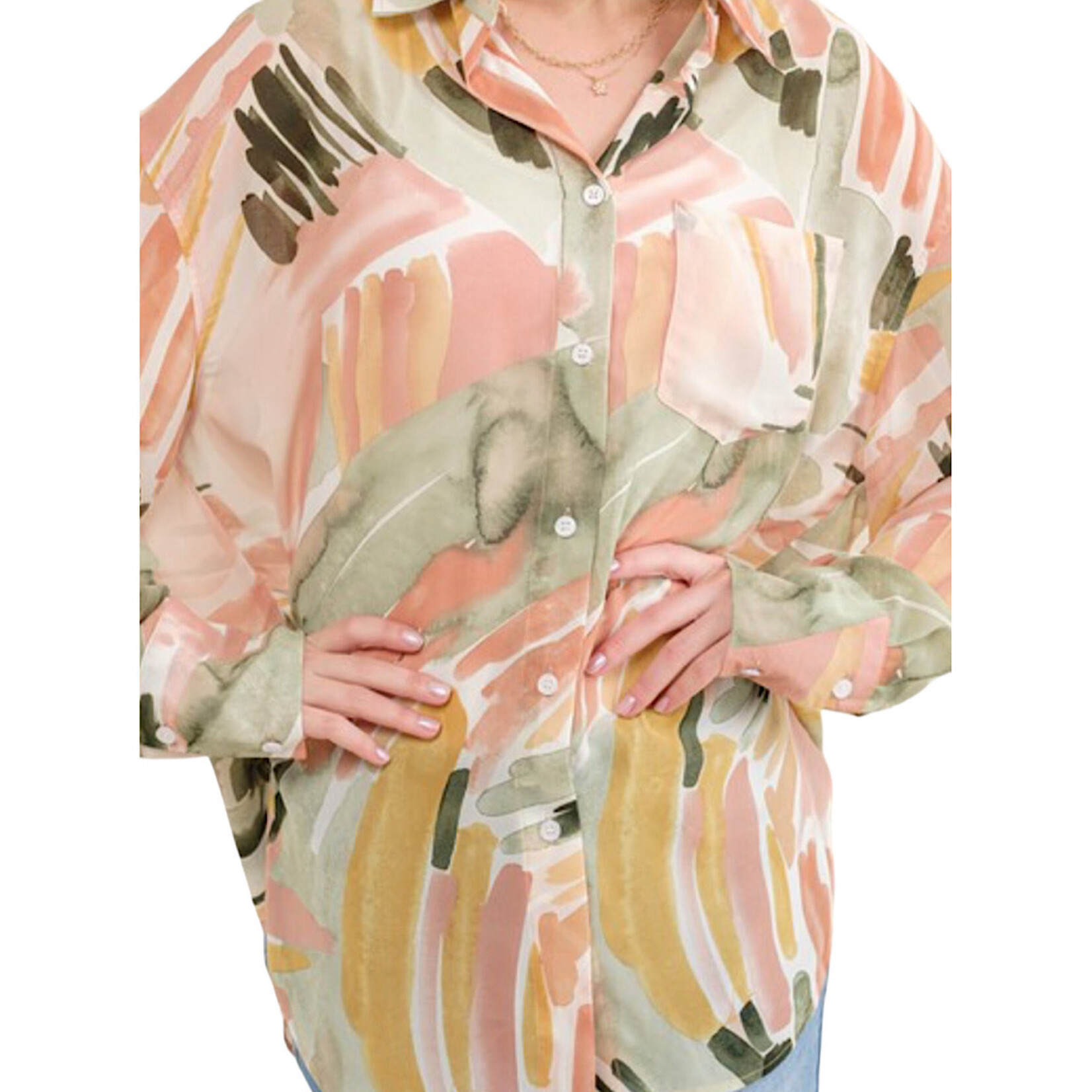 Plus Sheer Printed Loose Fit Blouse