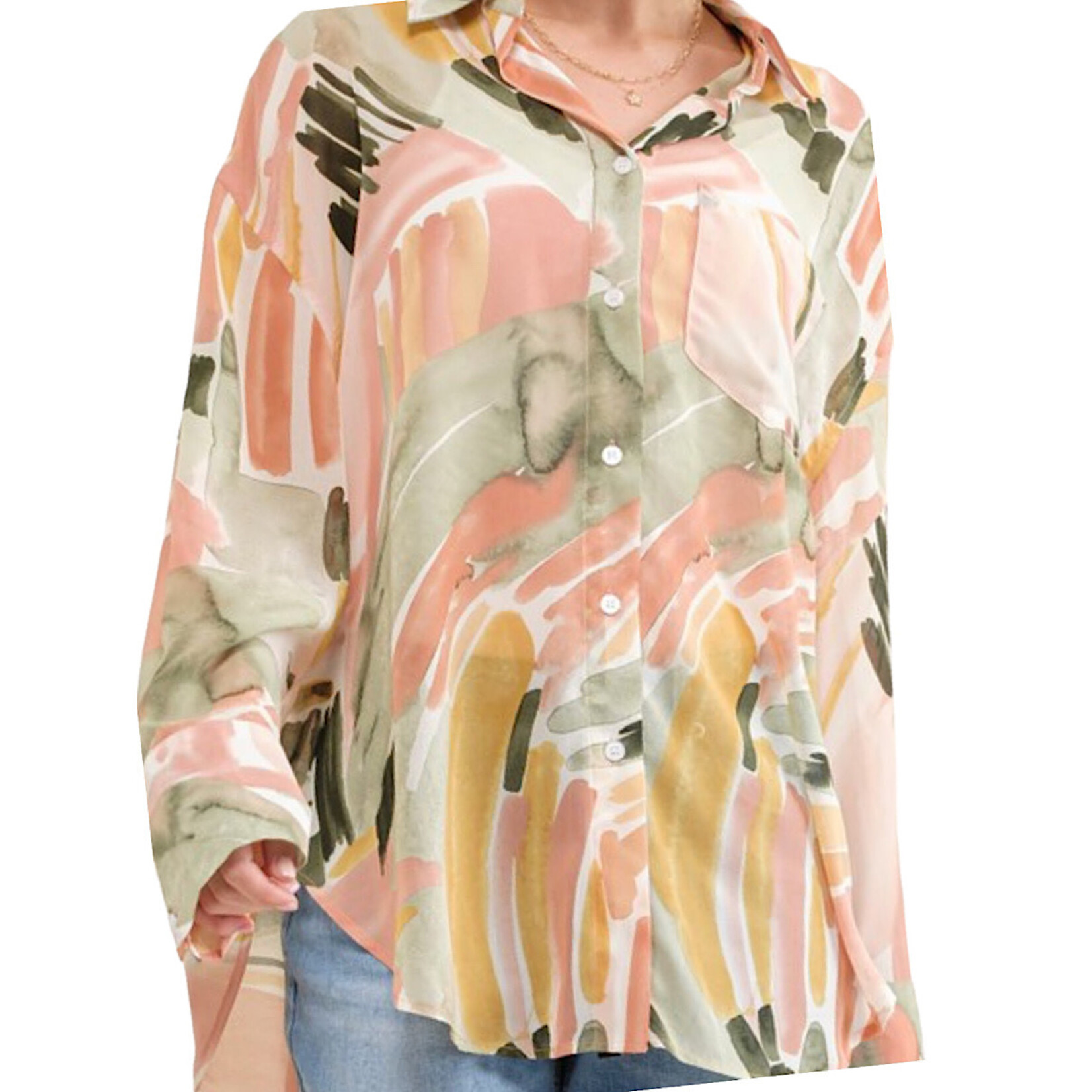 Plus Sheer Printed Loose Fit Blouse