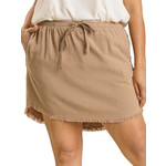 Plus Linen Blend High Low Fringe Skirt