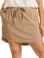 Plus Linen Blend High Low Fringe Skirt