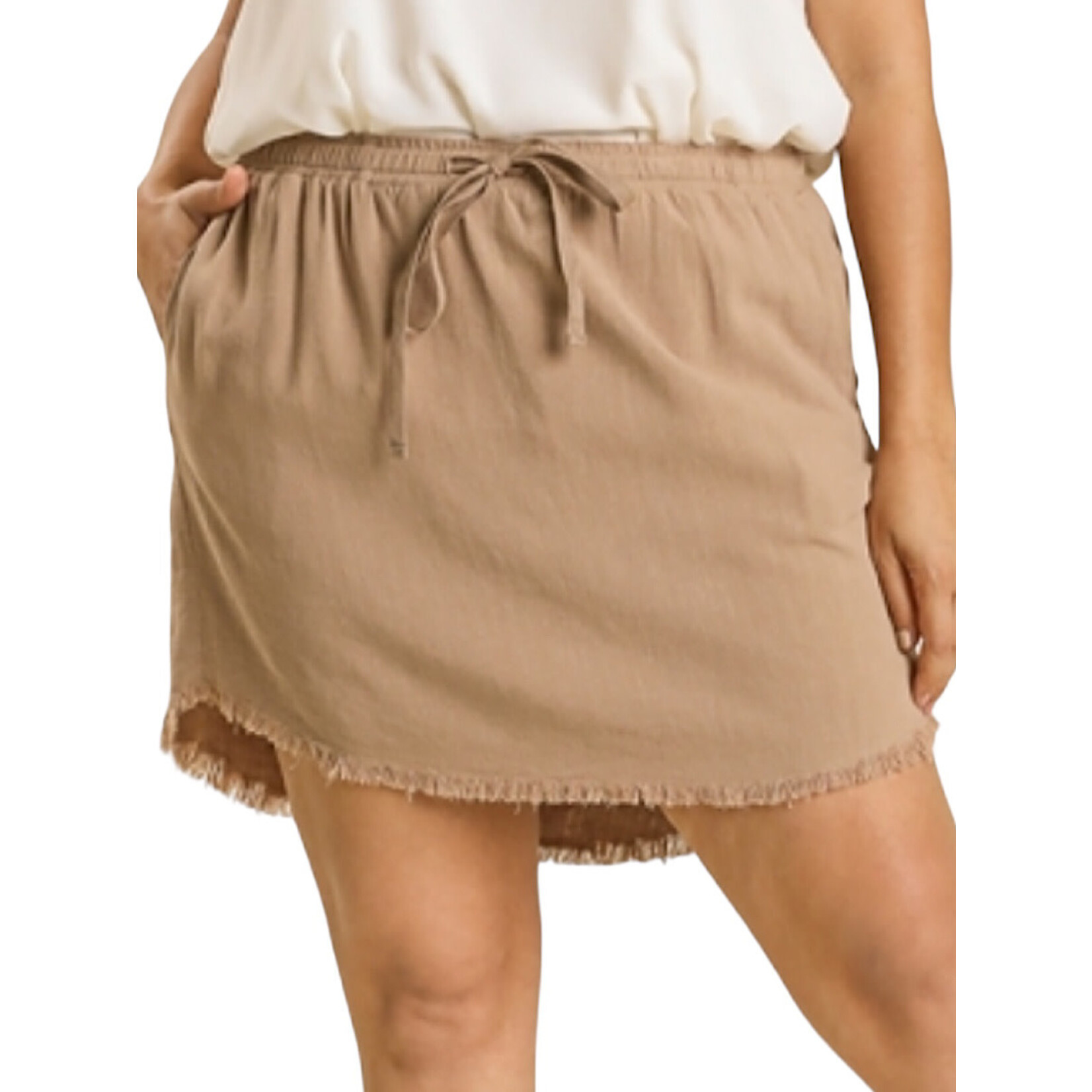Plus Linen Blend High Low Fringe Skirt