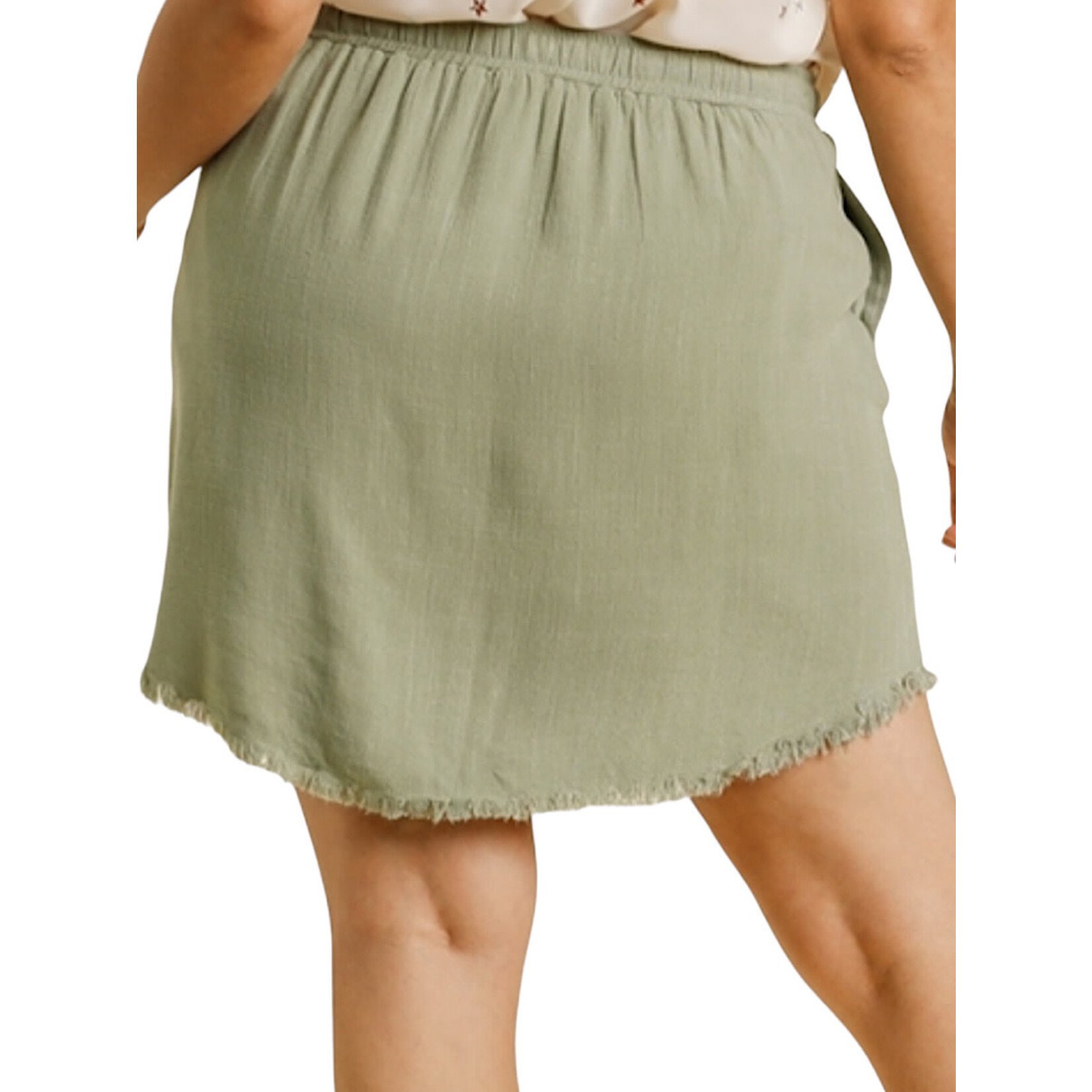 Plus Linen Blend High Low Fringe Skirt