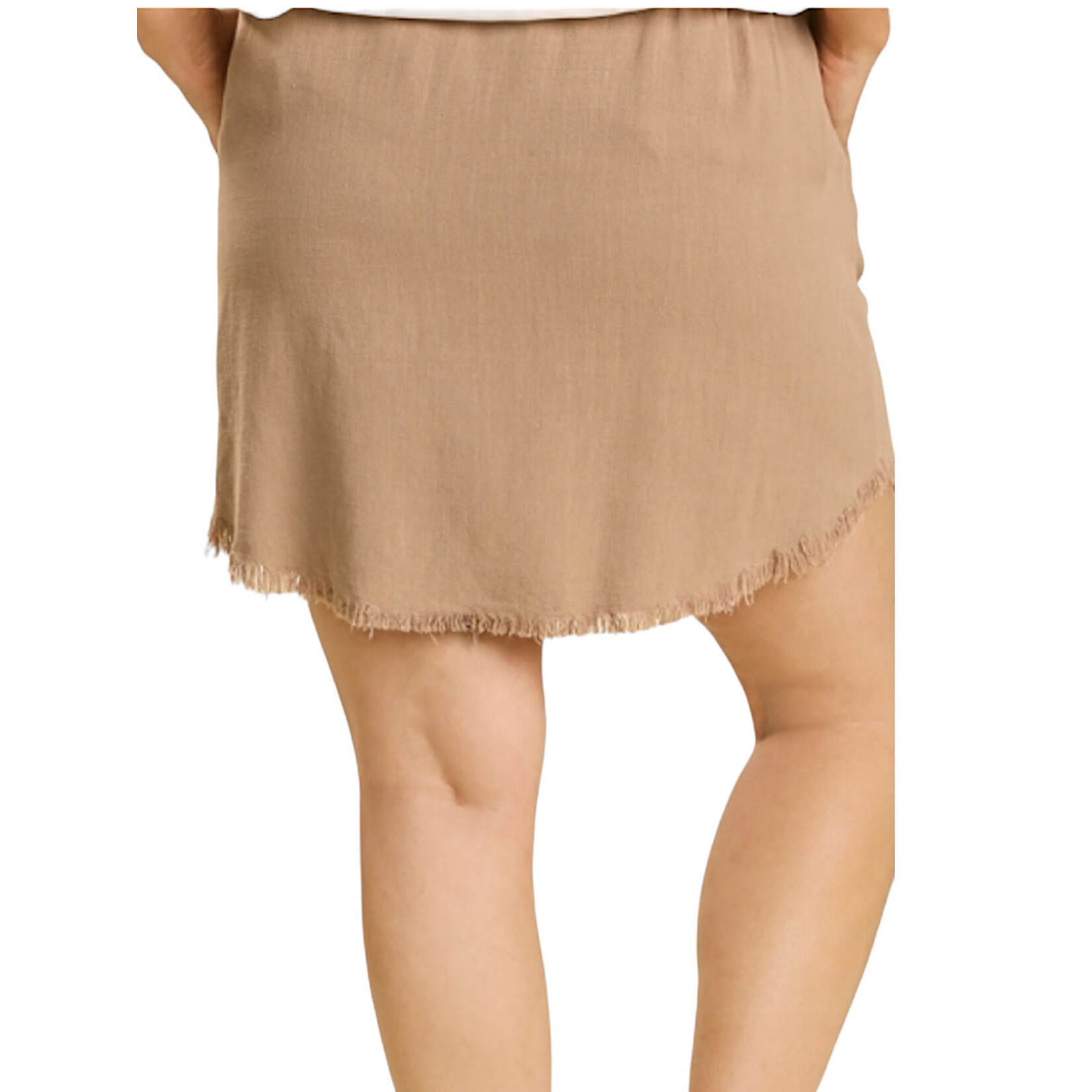 Plus Linen Blend High Low Fringe Skirt