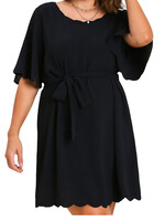 Plus Black Bell Sleeve Dress With Scalloped Neck