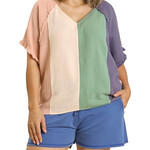 Plus Colorblock Cotton Short Sleeve Top
