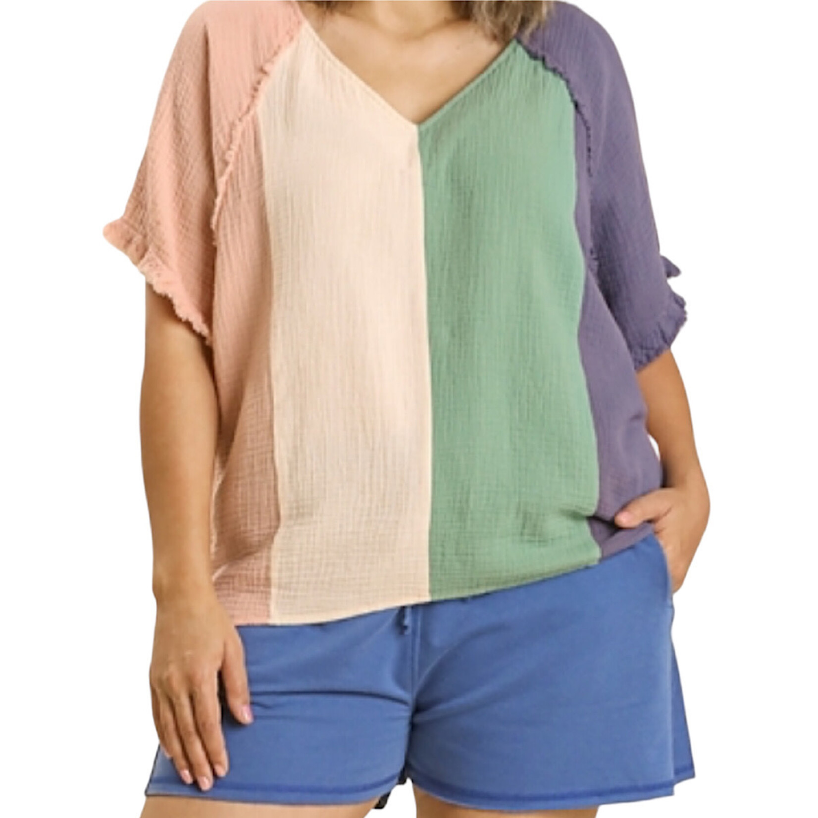Plus Colorblock Cotton Short Sleeve Top
