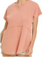 Salmon Mineral Washed Thermal S/S Top with Split Neck