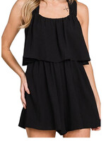Plus Black Romper With Ruffled Bust