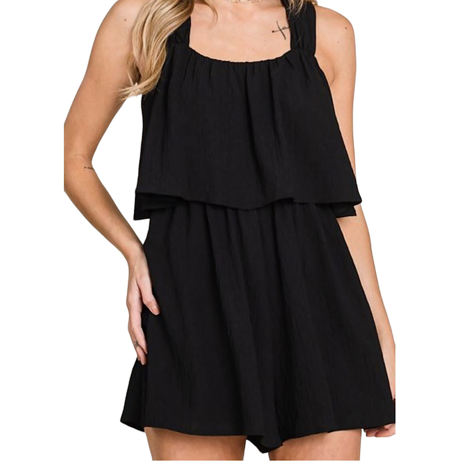 Plus Black Romper With Ruffled Bust