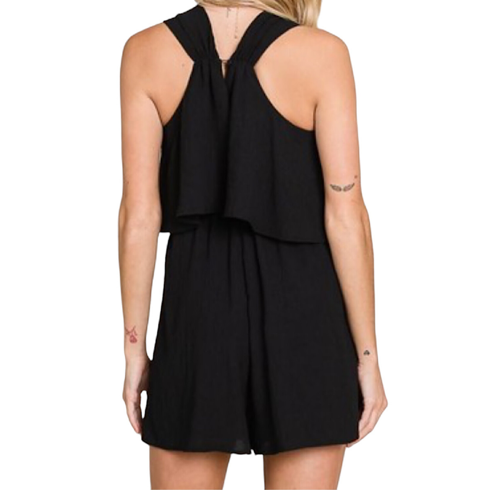 Plus Black Romper With Ruffled Bust