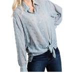 Sage Swiss Dot Chiffon Button Down Shirt Blouse