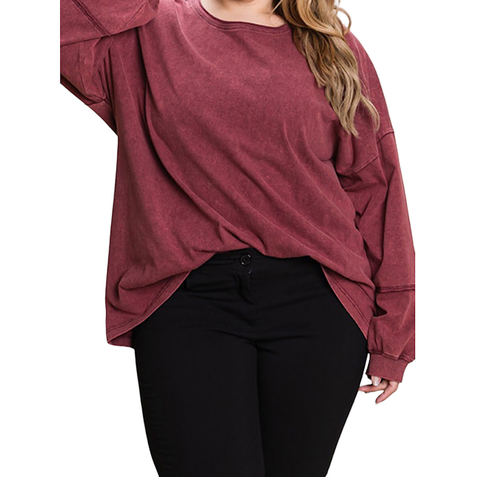 Plus Wine Knit Vintage Washed Top