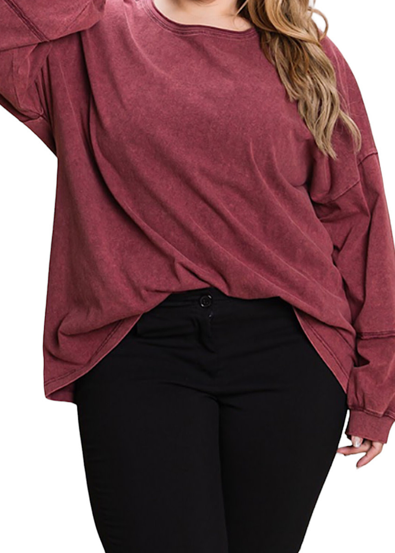 Plus Wine Knit Vintage Washed Top