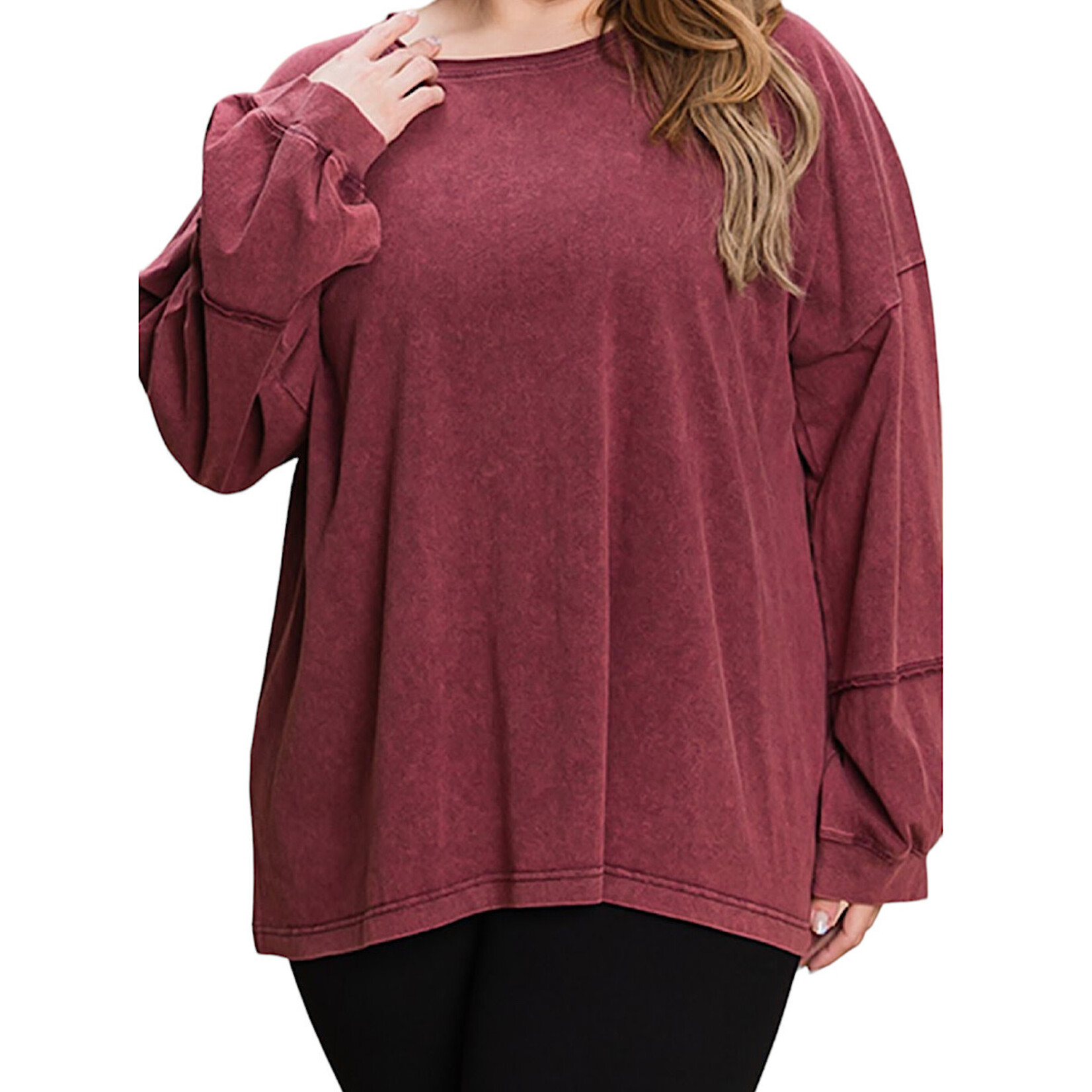 Plus Wine Knit Vintage Washed Top